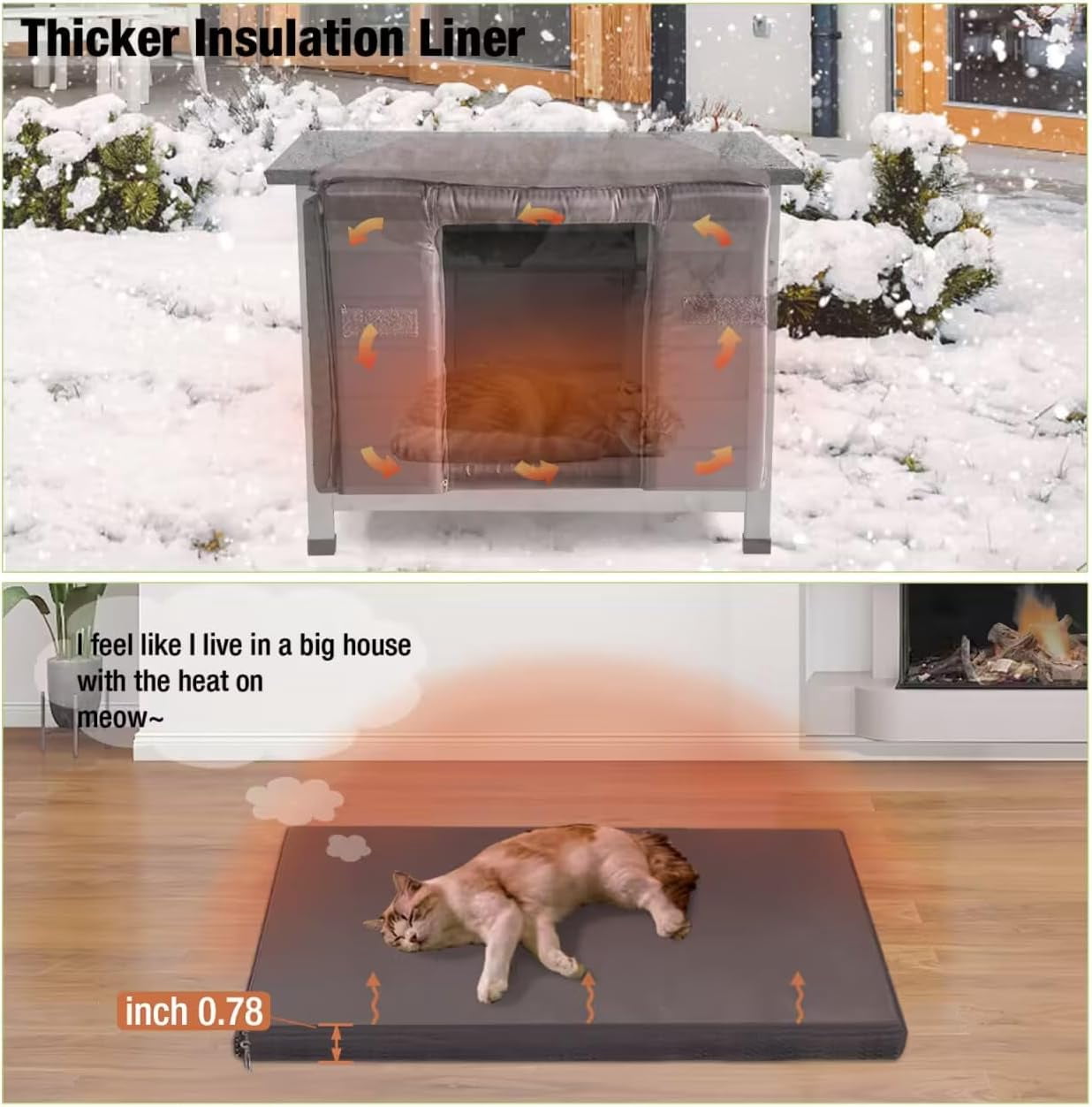 MEDEHOO Insulated Outdoor Cat House with Insulated Liner Weatherproof Feral Cat Shelter for Winter