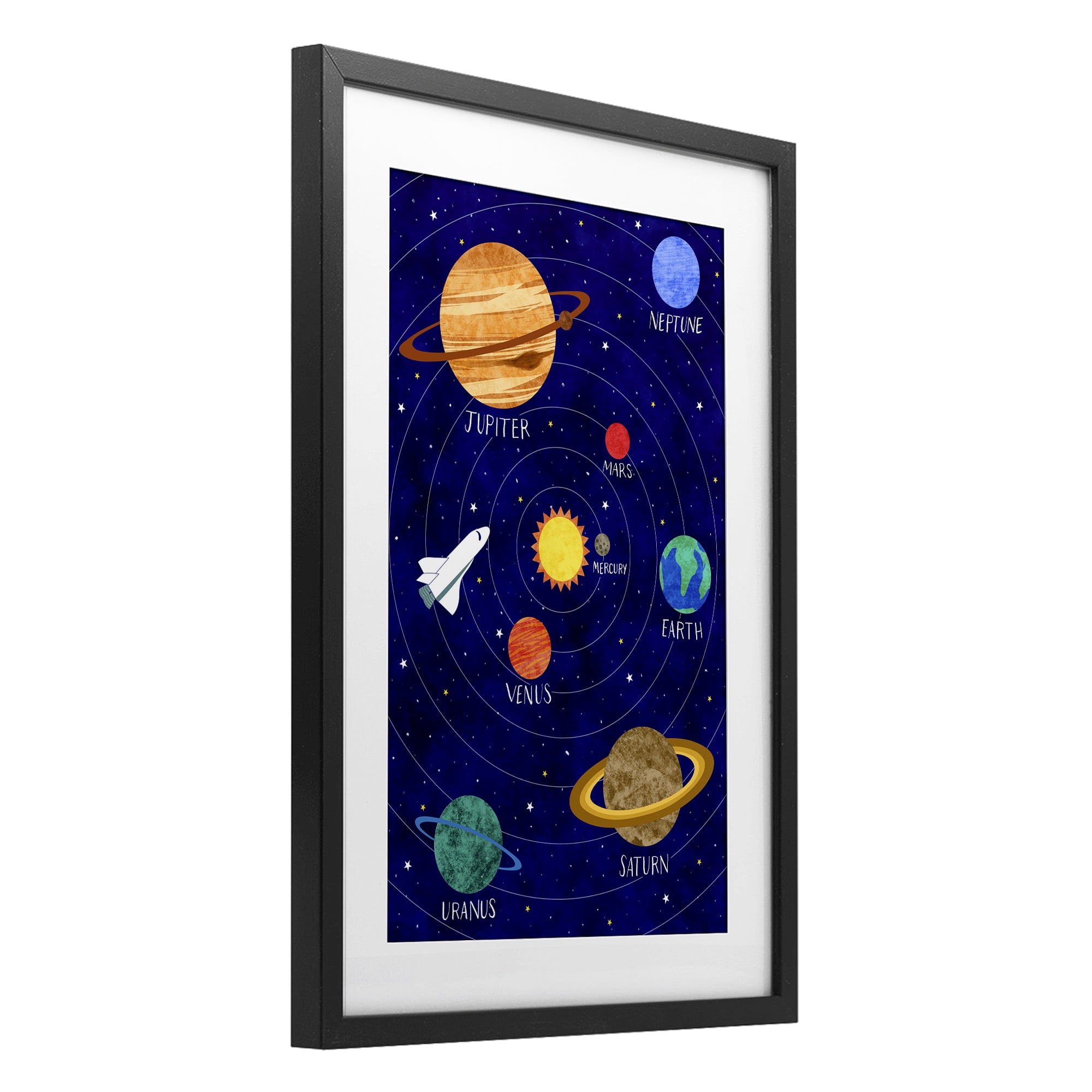 Solar System Education Black Framed Print Under Glass, design by Elizabeth Caldwell