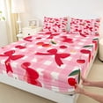 thumbnail image 3 of Feelyou Kawaii Red Bowknot Queen Sheet Sets for Teens, Cartoon Fruit Cherry Flat Sheet, Pink Check Buffalo Queen Fitted Sheet, Luxury Bedroom Decor, 4 Pieces, 3 of 7