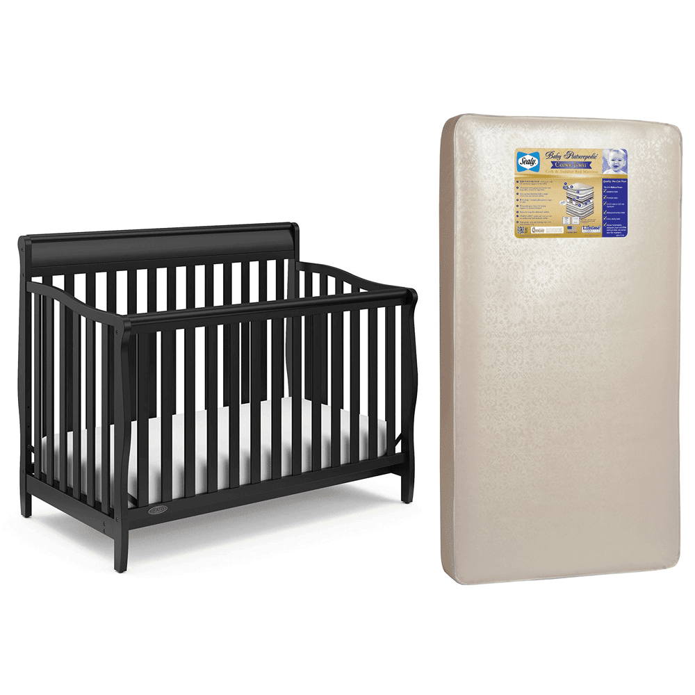 Graco Stanton 4 in 1 Convertible Crib, Black & Sealy Posturepedic Crib