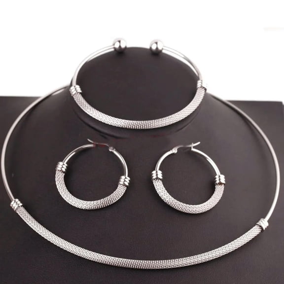 QQTDFG Womens Silver Cable Wire Stainless Steel Necklace Choker Bracelet Jewelry Set-default