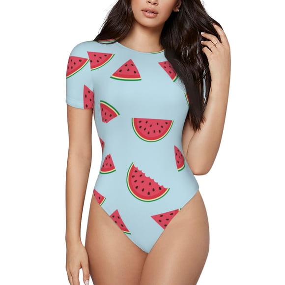 Cauagu Combinaison Quotidienne à Manches Courtes Col Rond Melon D\'eau pour Femmes - Petite