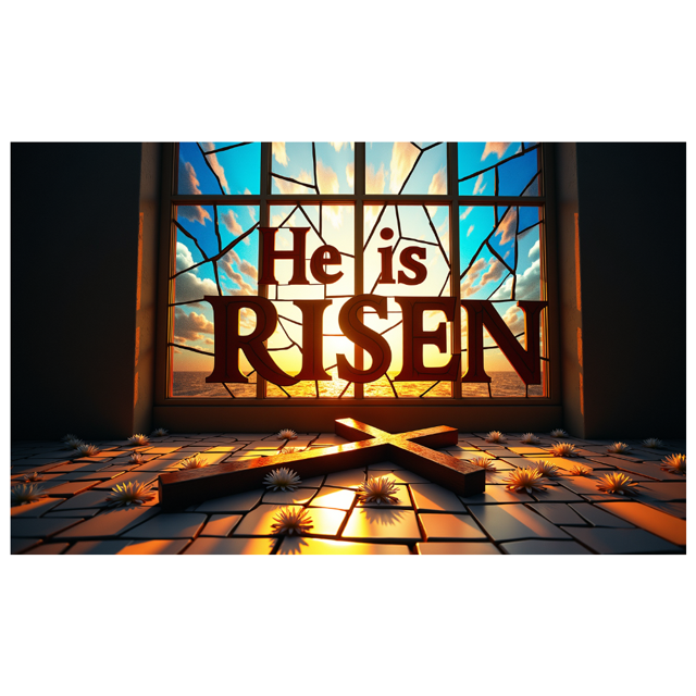 Stained Glass Style Easter Banner with He is Risen Message Background Decoration for Church Celebrations Easter Parties and Religious Gatherings