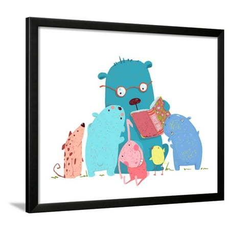 bear reading book for group of animal kids children education and