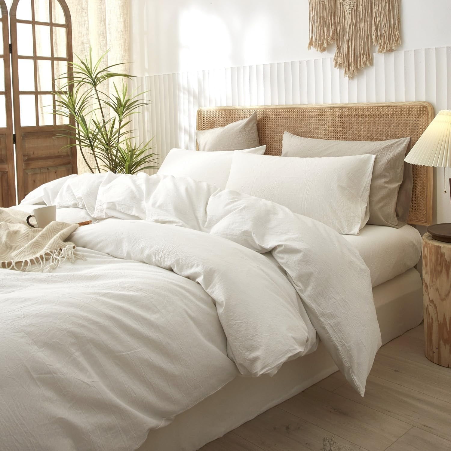 White Solid Color Washed Cotton Duvet Cover Plain Breathable Simple And Stylish Bedding Sets,Queen Size