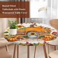 thumbnail image 4 of Fall Pumpkin Round Tablecloth, Fitted Table Cover with Elastic for 45"-54" Round Tables, Thanksgiving Sunflowers Rustic Pine Cone Table Cloth Outdoor Indoor Dinning Party Waterproof Tablecloths, 4 of 7