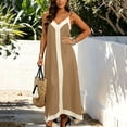 thumbnail image 6 of VBVC Women's Color Block Spaghetti Strap Maxi Dress , Ladies' V-Neck Sleeveless Summer Dress , A-Line Party Swing Dress For Women,Brown,S-2XL, 6 of 8