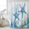 thumbnail image 4 of Teal Blue Coastal Coral Bathroom Shower Curtains with 12 Hooks Polyester Waterproof Shower Curtain for Stalls and Bathtubs Summer Ocean Watercolor Starfish Decorative Bathroom Curtain 54x78 Inches, 4 of 8