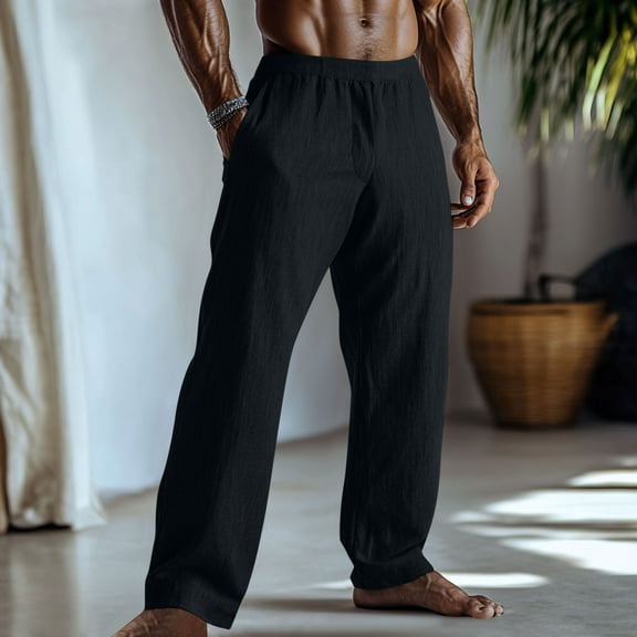 Mens and Big Men's Mens Pants Casual Loose Baggy Pocket Pants Solid Color Imitation Cotton And Linen Wide Leg With Pocket Pants Men's Trousers