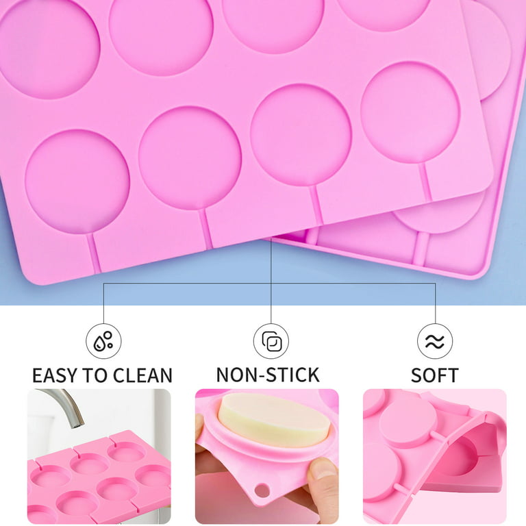 HYCSC Silicone Lollipop Molds, 8-Capacity Large Sucker Molds, Round  Chocolate Hard Candy Molds, Ice Molds, Great for Lollipop, Sucker, Hard  Candy