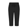 thumbnail image 5 of YanHoo Men's Linen Cotton Capri Pants Big and Tall Loose Fit Elastic Waist Beach Yoga Pants Summer Wide Leg Baggy 3/4 Pants with Pockets Black,L, 5 of 7