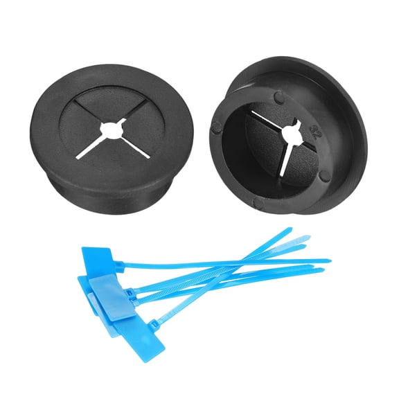 2Pack Cable Cord Grommet, 1-1/4"(32mm) Rubber Grommets with Cable Ties, Black