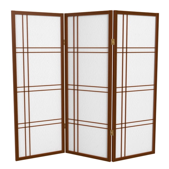 4 ft. Tall Japanese Design Double Cross Lattice Screen - Walnut - 3 Panels