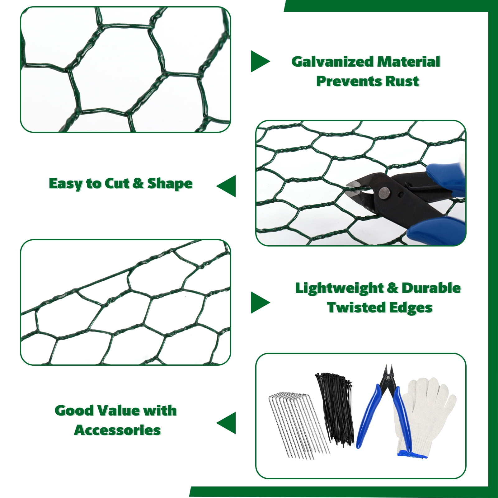 Green Chicken Wire Fencing, 15.7in(H) x 39.4 ft(L) Hexagonal Galvanized PVC Coated Netting Fence for Crafts, Poultry, Garden