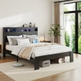 thumbnail image 3 of King Bed Frame with Storage, LED Headboard, USB Ports, & Dark Black Wood Platform - Bedroom Furniture, King Size, Noise-Free, Easy Assembly, 3 of 7
