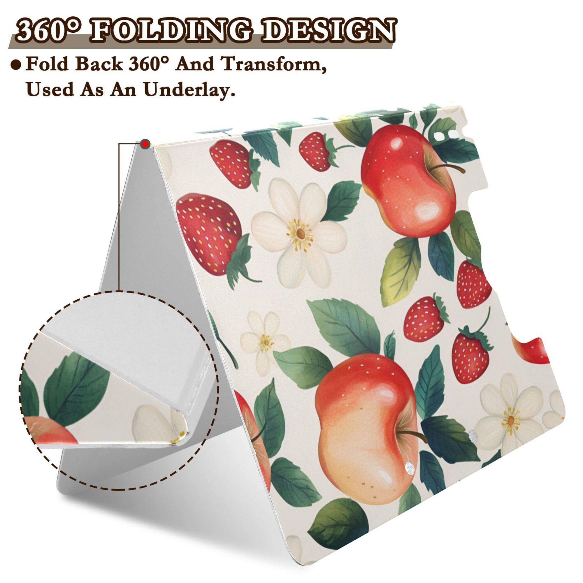 FORMRS A4 Clipboard Folder with Pen Holder Horizontal Foldable School Office Binder, Strawberry Pattern