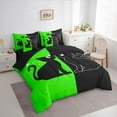 thumbnail image 3 of jejeloiu Black Cat Kitten 7pcs Bedding Comforter Set,Pet Animal Lover Queen Bedding Sets,Green Black Queen Sheet Sets For Men Women,Microfiber Bedroom Decor Reversible, 3 of 8