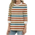 thumbnail image 2 of 3/4 Sleeve Tops Womens Dressy Casual Crew Neck Color Block Tunic Tops Cute Boho Striped Graphic Tees Summer Blouses Shirts for Lovely Ladies, 2 of 5
