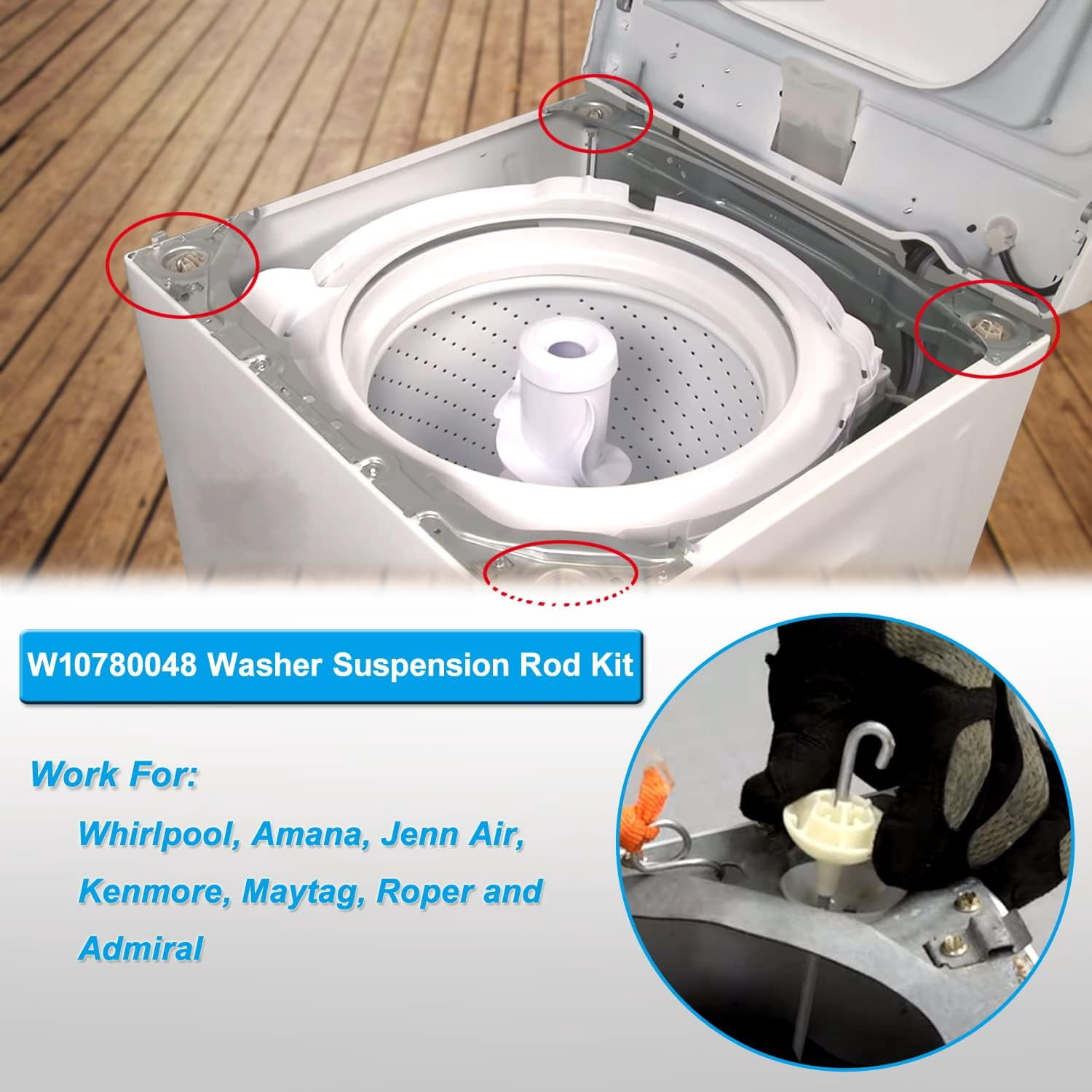 Binazon Suspension Rod Kit with Suspension Springs for Whirlpool, Kenmore, Amana, Maytag Washing Machines, 4-Count