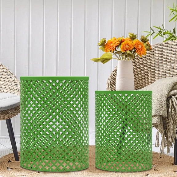 Modern End Table 2*Side ‎Indoor and Outdoor Tables Modern Green Iron 2pcs Outdoor Side Table, Metal Frame Accent Table