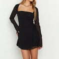 thumbnail image 3 of Vestido de manga larga para mujer Mini vestido de fiesta fluido ajustado transparente de color sólido Hugtrwg Para estrenar, 3 of 8