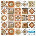 thumbnail image 2 of Mi Alma Removable Vinyl Floral Orange Backsplash Tile Stickers, 24pcs, 2 of 11