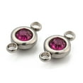 thumbnail image 3 of 50pcs 304 Stainless Steel Rhinestone Links Connectors Flat Round Stainless Steel color Fuchsia 12x6.5x4mm Hole: 2mm, 3 of 3
