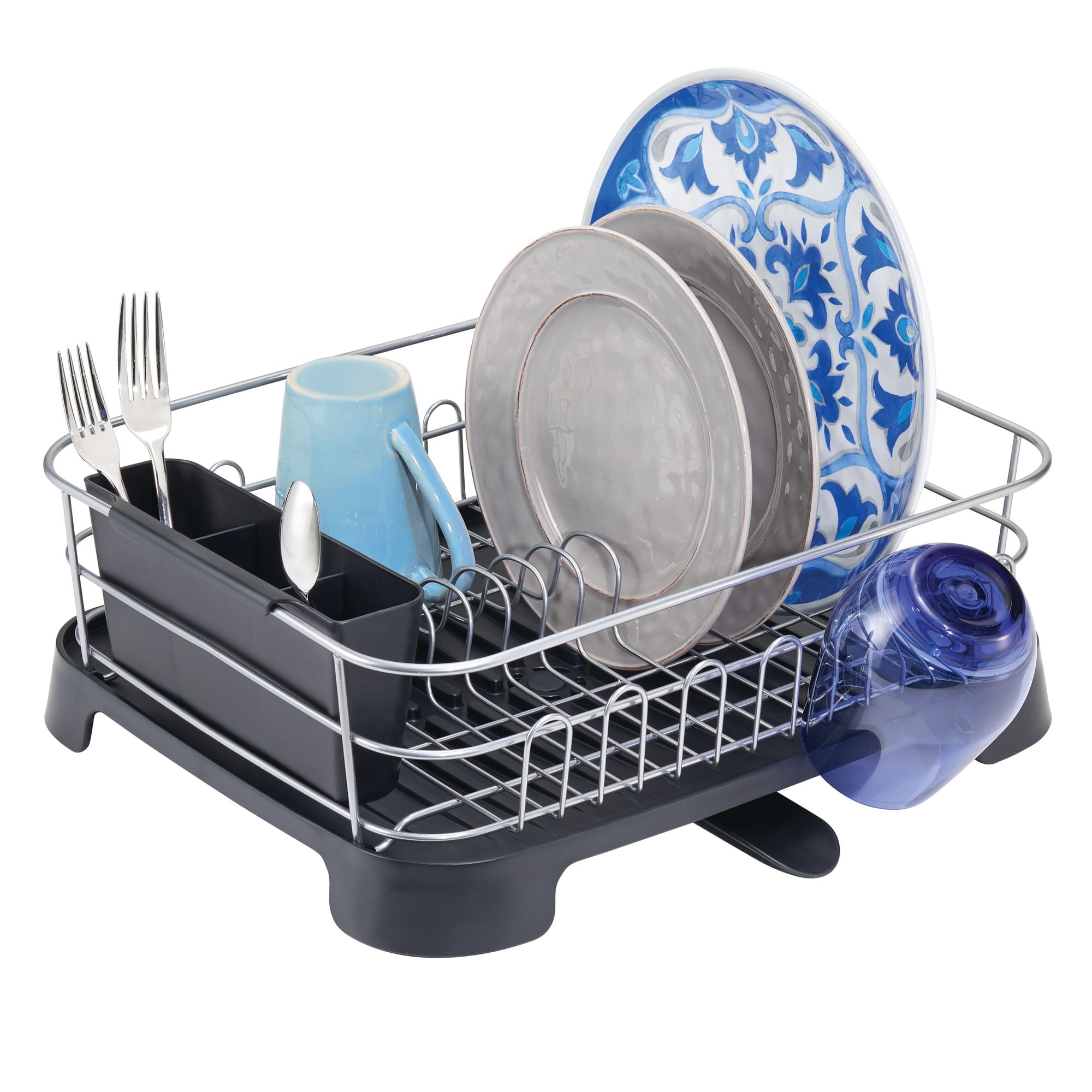 mDesign Large Kitchen Counter Dish Drying Rack with Swivel Spout
