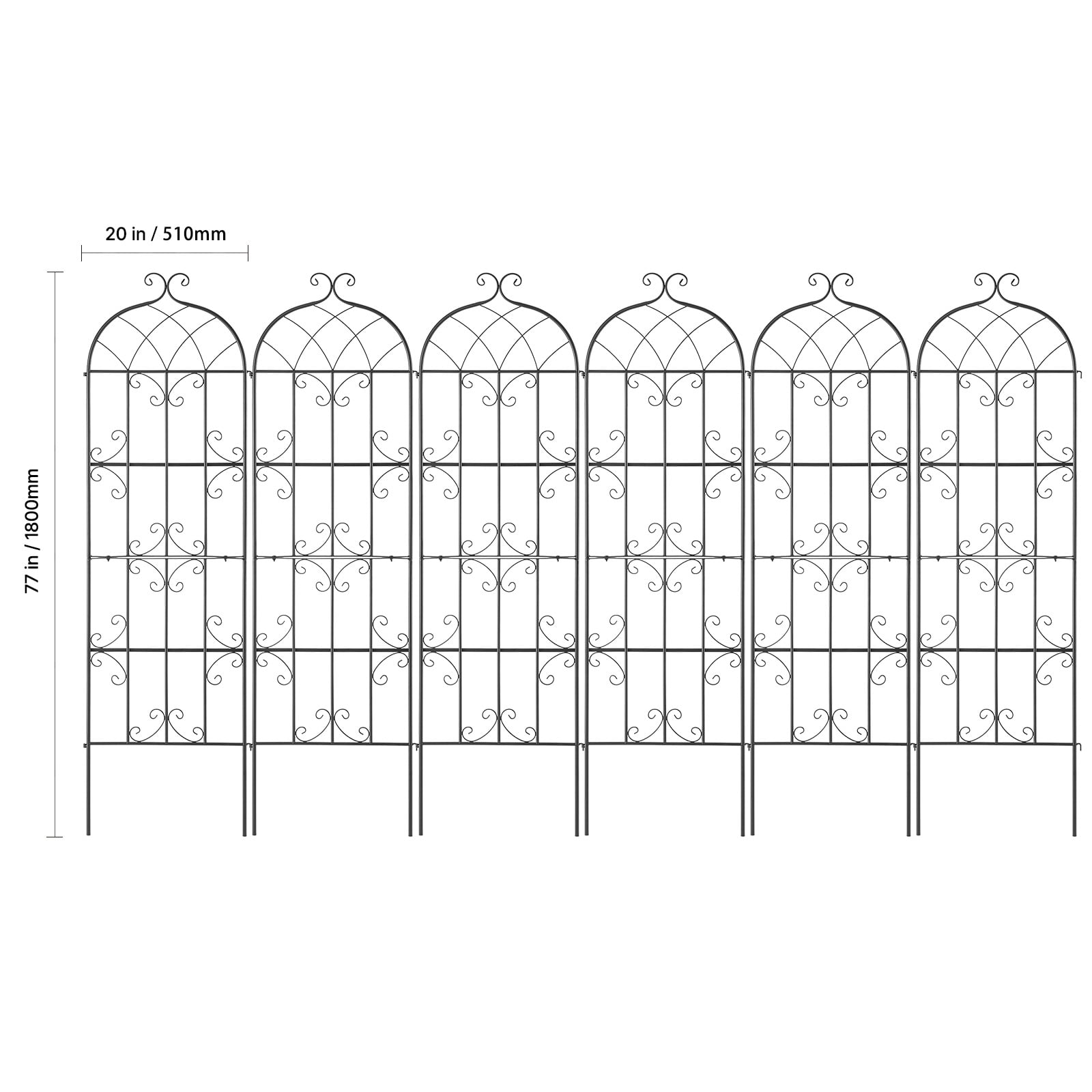 VEVOR Garden Trellis for Climbing Plants, 71 x 20 in, 6 Packs Rustproof Metal Garden Flower Trellis, Outdoor Climbing Rose Trellis Cucumbers Support, Decorative Clematis Trellis for Courtyards Lawns