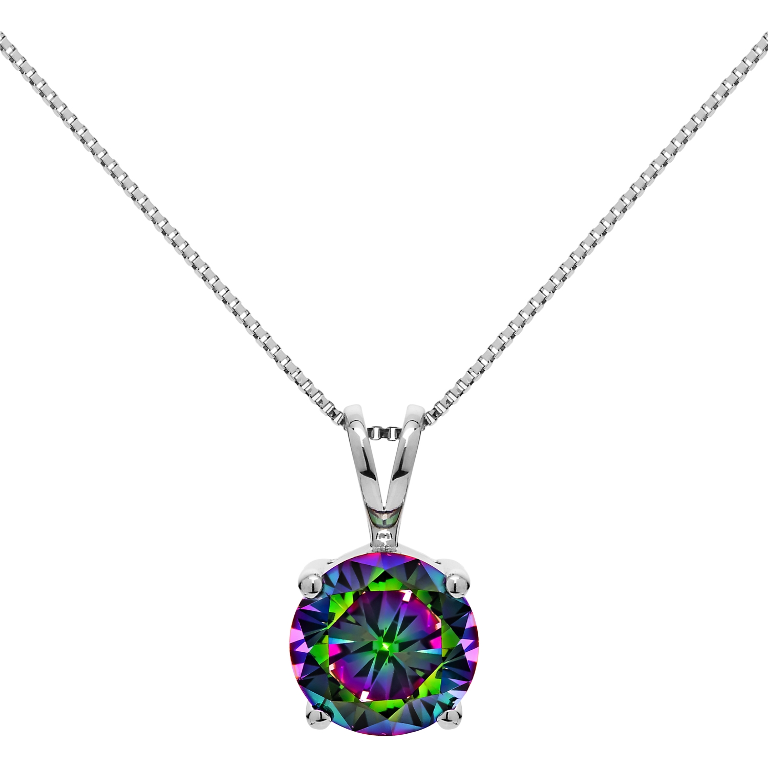14K Solid White Gold Pendant Necklace 
