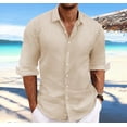 thumbnail image 3 of Camisa informal fina de primavera/verano para hombre, última camisa de lino y algodón explosiva de manga larga con solapa para playa, 3 of 5