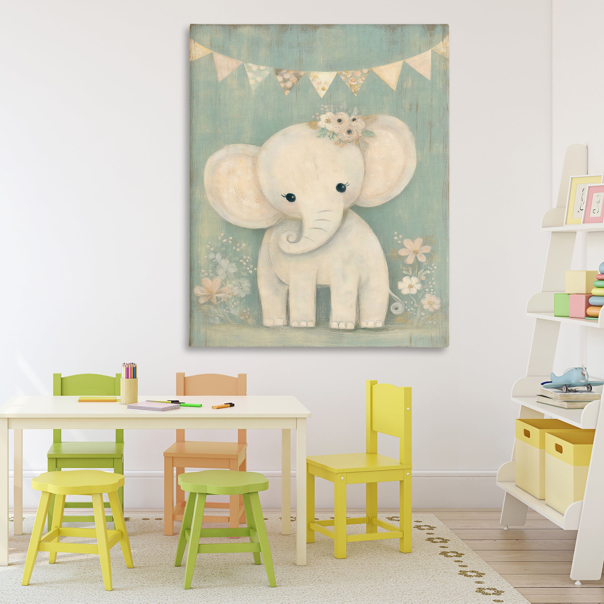 Stupell Industries Elephant with Overhead Banner Canvas Wall Art, design by Ink Drop Loft