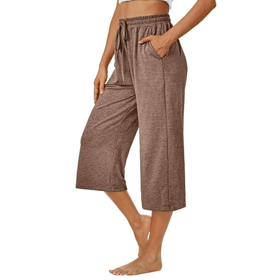Women's Capri Pants - Loose Fit Wide Leg Summer Yoga Pants with Drawstring & Pockets, Casual Comfy Lounge Cropped Trousers, Soft Workout Sweatpants for Women