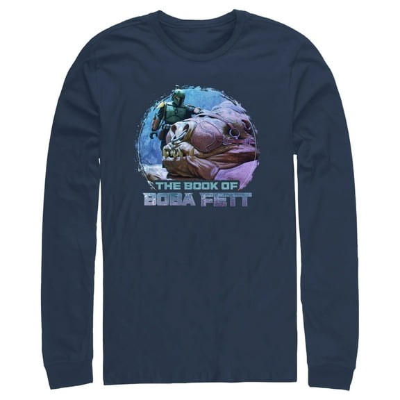 Men's Star Wars: The Book of Boba Fett Rancor and Boba  Long Sleeve Shirt Navy Blue Small