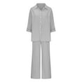 thumbnail image 5 of Pyhlmscde Linen 2 Piece Sets for Women Summer 2024 Loose Long Sleeve Shirts Wide Leg Pant Matching Set Plus Size Vacation Outfits, Lounge Sets for Women, Two Piece Sets for Women Gray XL, 5 of 7