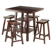 Orlando 5-Pc Set High Table, 2 Shelves w/ 4 Saddle Seat Stools