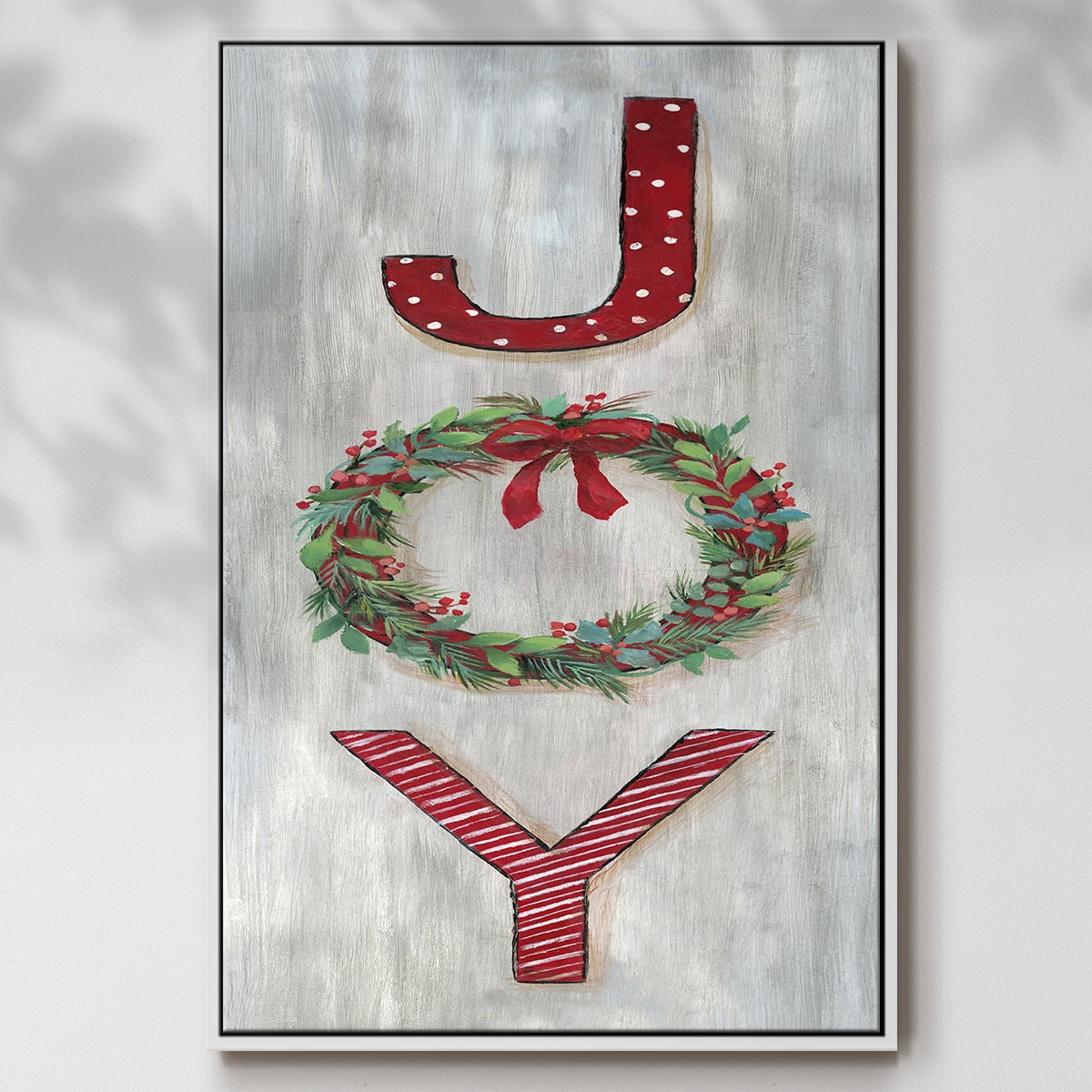 Joy - Framed Gallery Wrapped Holiday Canvas - 27 x 41 - White Frame