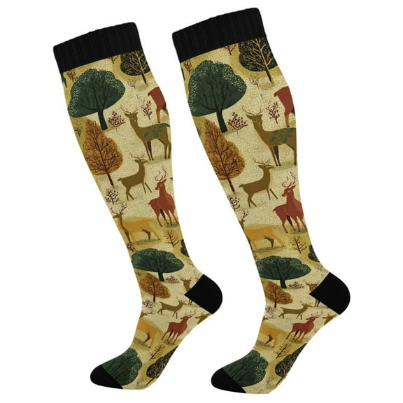 joogoo Vintage Deers Tree Long Socks Women Men Knee High Sock