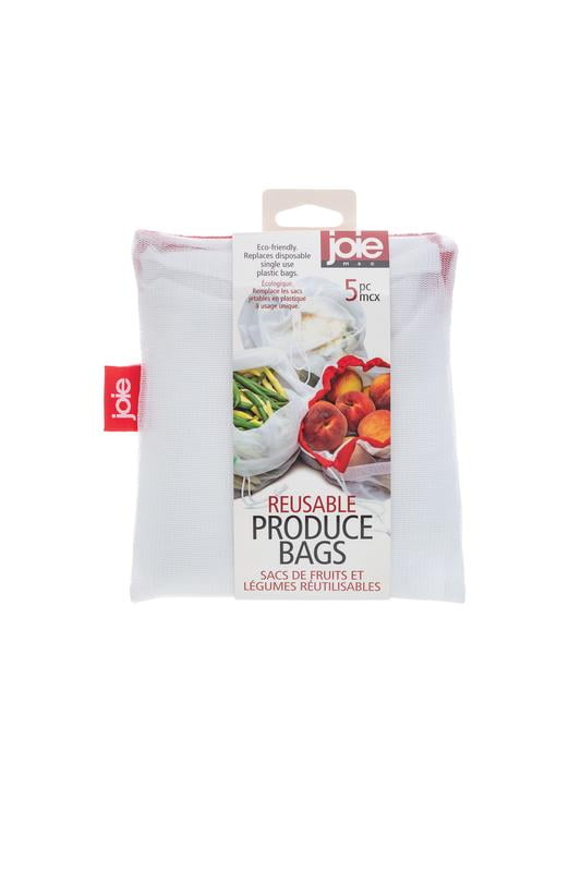 Joie Reusable Mesh Produce Bags, Assorted Set of 5, Washable Totes for Fruits and Vegetables