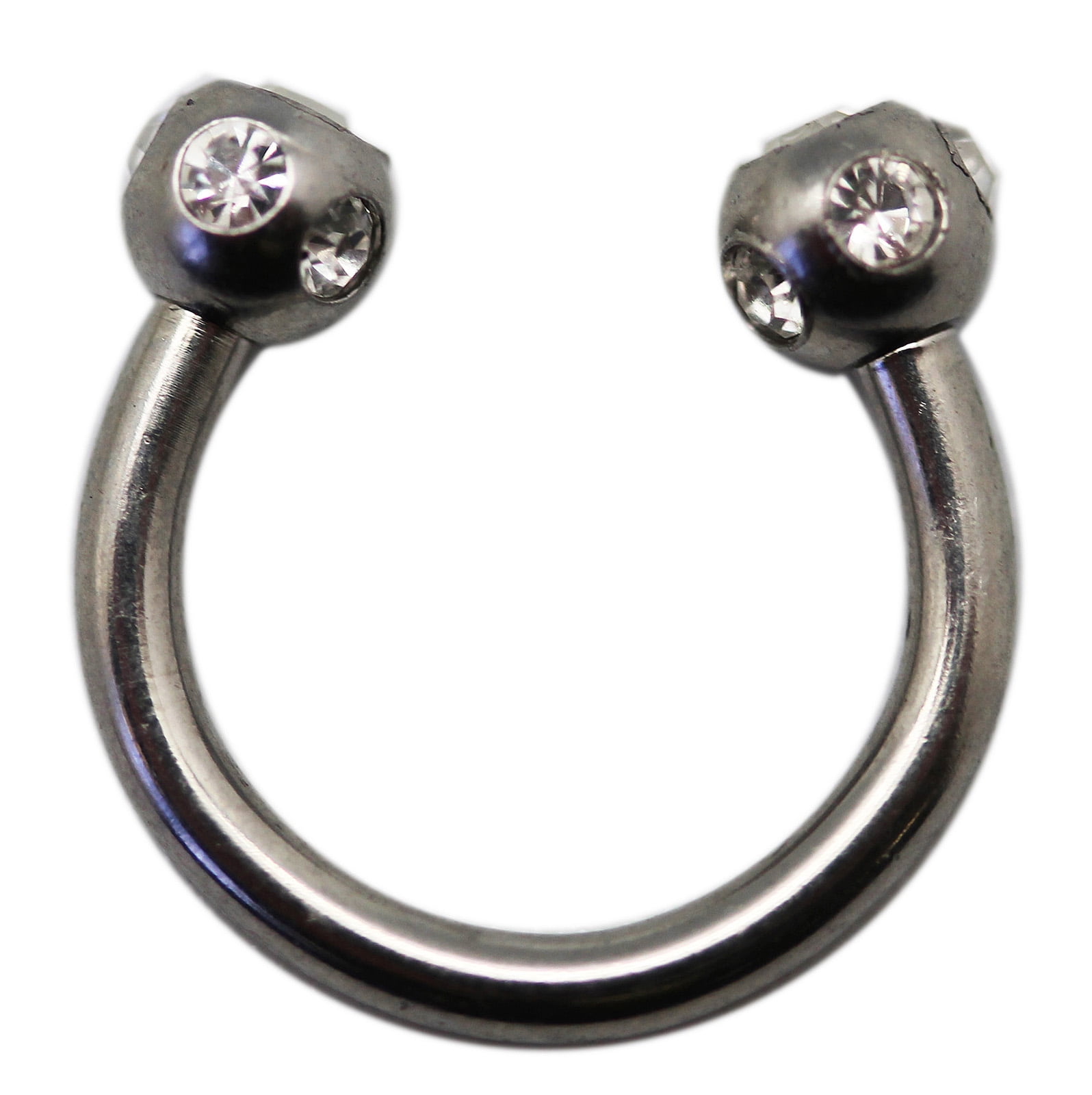 Silver Horseshoe Septum Ring With Clear Rhinestones (1.5 mm, 14 Gauge) 1 Piece