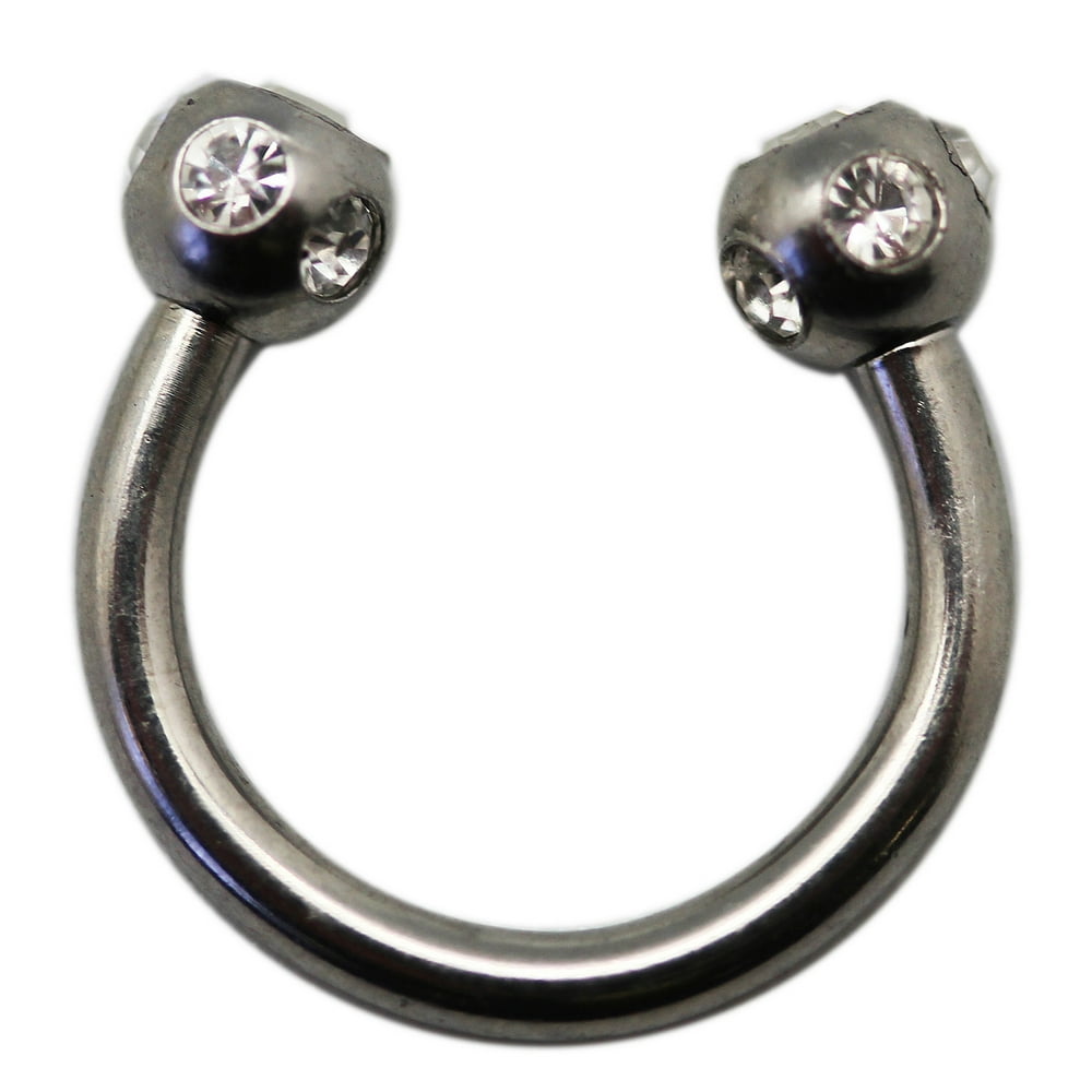 Silver Horseshoe Septum Ring With Clear Rhinestones (1.5 mm, 14 Gauge