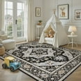 thumbnail image 3 of UERMEI 10'x14' Washable Large Area Rugs for Living Room, Vacuum friendly, Vintage Floral Boho Printed Carpet, Non Slip Indoor Rugs for Bedroom Home Decor Carpets, Black/Gray, 3 of 9