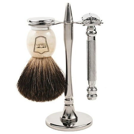 Parker 99R Safety Razor Shave Set - Includes Premium Black Badger Brush, Stainless Steel Stand & Parker 99R Butterfly Open Safety