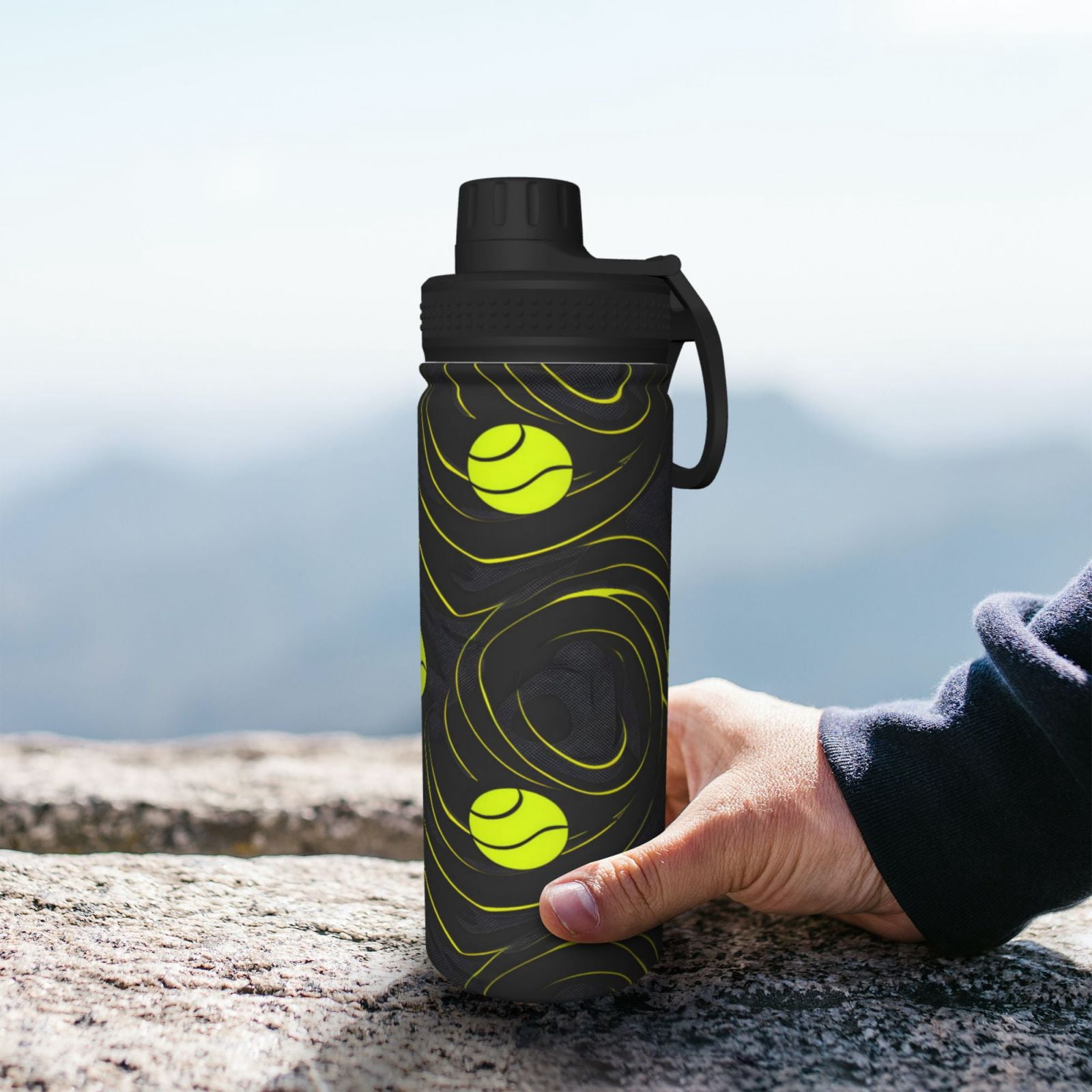 18oz Sports Insulated Kettle Double Wall Vacuum Insulated Water Bottle With Leak Proof Flip Lid For Gym Outdoor Commuting Camping Tennis Sport Theme Modern Athletic Style Tennis Balls