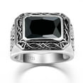 thumbnail image 2 of VAKKI Men's 925 Sterling Silver Ring Radiant Cut Created Black Onyx Obsidian Celtic Pattern Pinky Band Size 7-12, 2 of 5
