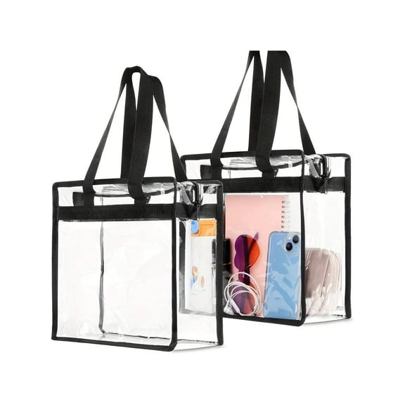 2 Pack Clear Bag for Stadium Events, 12x6x12 Large Transparent Tote Bag Stadium Approved, PVC Handbags for Concert, Sporting, See Through Tote Bags