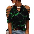thumbnail image 1 of Sexy mujer Casual impreso media manga Halter collar Clod hombro pulóver blusa camiseta Tops Fridja bn1680, 1 of 5