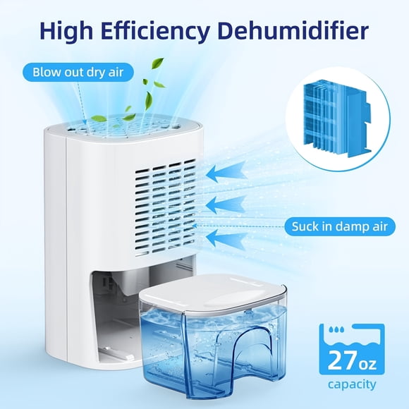 Portable Mini Dehumidifier for Home Use, Suitable for Areas Up to 215 Square Feet, with a 27Oz Capacity, Designed to Operate Quietly in Bedrooms, Basements, Bathrooms,