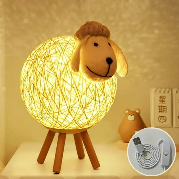 Lámpara de bola de ratán, luz de noche para niños que no se sobrecalienta, luz de mesa creativa con uso versátil, lámpara de escritorio decorativa que ofrece una luz amarilla cálida, decoración de