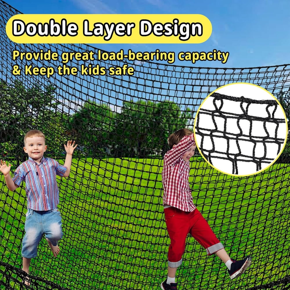 Climbing Cargo Net - 6.5'~14.7' x 9.8', Double Layer Playground Safety Net with Storage Bag for Kids' Outdoor Treehouse